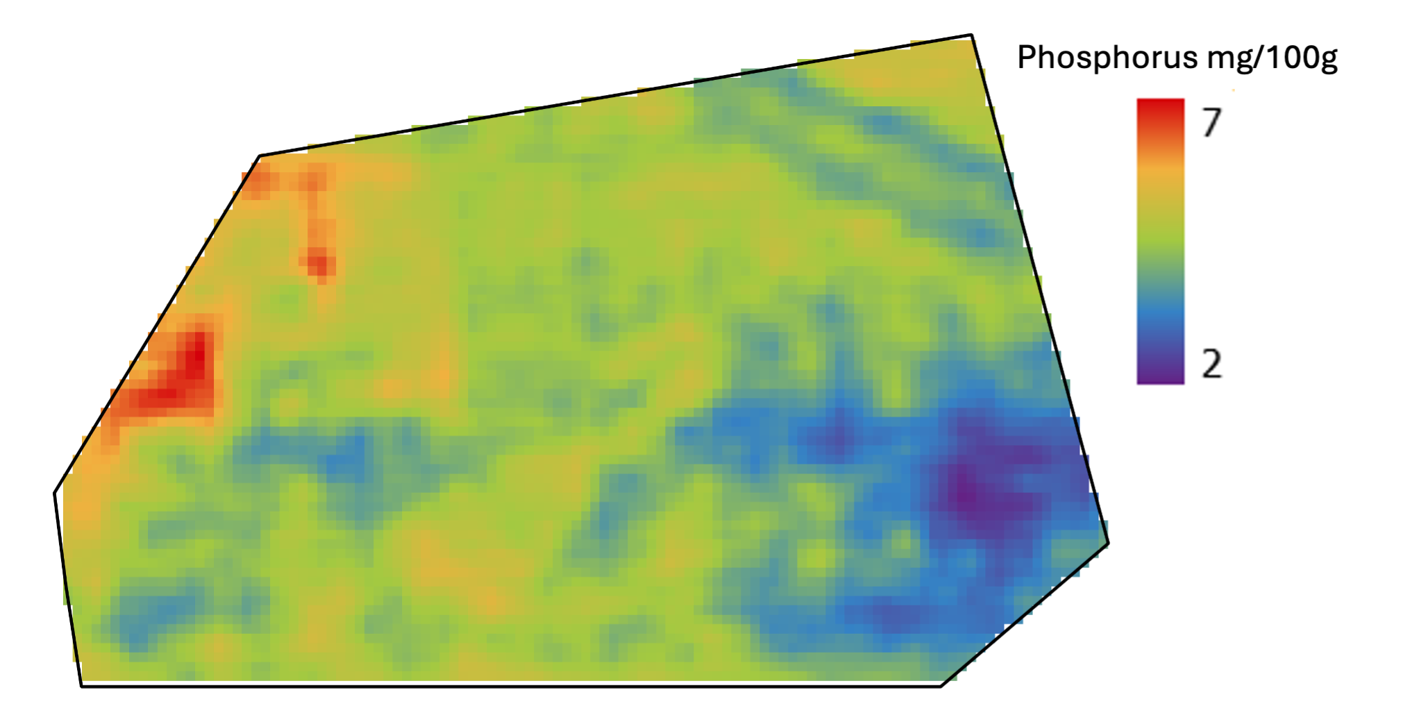 Model-based phosphorus soil map — continuous surface showing real field variation